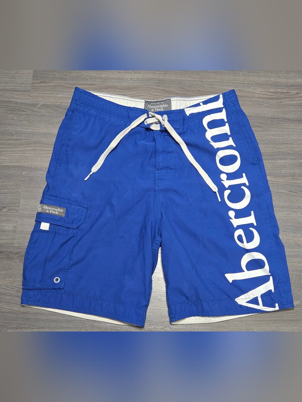 Abercrombie & Fitch Royal Blue Logo Swim Shorts Mens Large Sz 36 Waist Adjust